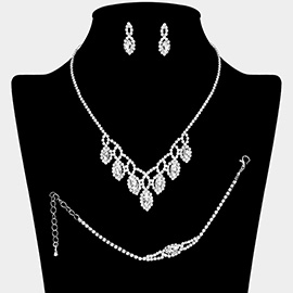 Marquise Stone Pendant Station Rhinestone Paved Jewelry Set