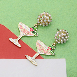 Enamel Christmas Pink Cocktail Dangle Earrings