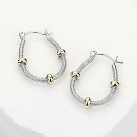 14K Gold Plated Two Tone Teardrop Twisted Rope Hoop Pin Catch Earrings