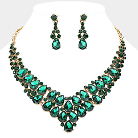 Teardrop Stone Cluster Collar Evening Necklace