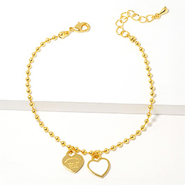 Double Heart Charm Bubble Chain Bracelet