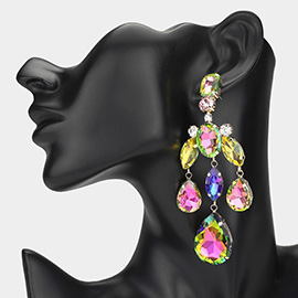 Teardrop Stone Embellished Chandelier Evening Earrings