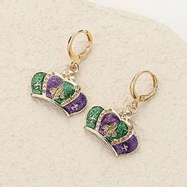 Glittered Enamel Mardi Gras Crown Dangle Earrings