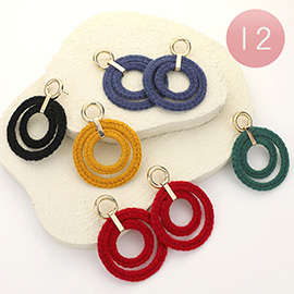 12Pairs - Thread Wrapped Double Ring Doorknocker Earrings