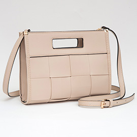 Faux Leather Basket Weave Crossbody Bag