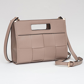 Faux Leather Basket Weave Crossbody Bag