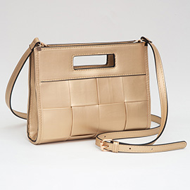 Faux Leather Basket Weave Crossbody Bag