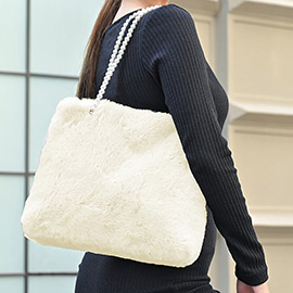 Faux Fur Pearl Strap Tote Bag