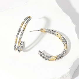 14K Gold Plated Two Tone Double Braided Hoop Earrings