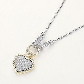 14K Gold Plated CZ Stone Paved Heart Pendant Necklace