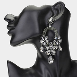 Flower Teardrop Stone Embellished Chandelier Dangle Earrings