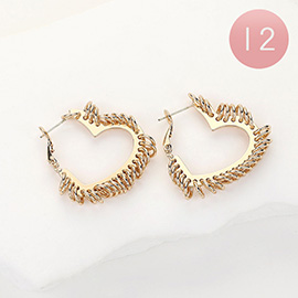 12Pairs - Metal Ring Fringe Heart Hoop Earrings