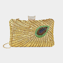 Beaded Sequin Peacock Clutch Evening Bag / Crossbody Bag