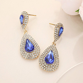 Rhinestone Trim Teardrop Stone Accented Evening Earrings