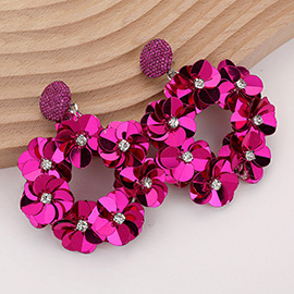 Flower Sequin Wreath Dangle Earrings