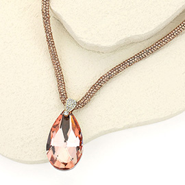 Teardrop Faceted Stone Pendant Bling Studded Necklace