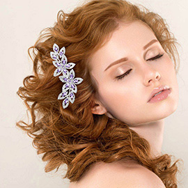 Marquise Stone Accented Rhinestone Paved Flower Pointed Hair Comb