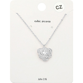 CZ Stone Paved Rose Flower Pendant Necklace