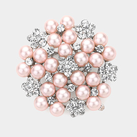 Pearl Crystal Floral Pin Brooch