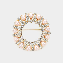 Pearl Stone Paved O Ring Pin Brooch