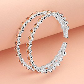 Round CZ Stone Bezel Split Cuff Bracelet