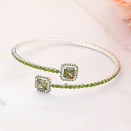 CZ Square Stone Tip Rhinestone Paved Evening Bracelet