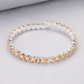 Heart CZ Stone Cluster Embellished Adjustable Evening Bracelet