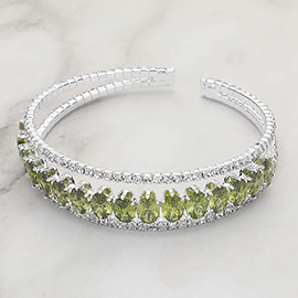 CZ Oval Stone Accented Evening Cuff Bracelet