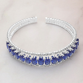 CZ Oval Stone Accented Evening Cuff Bracelet