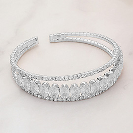 CZ Oval Stone Accented Evening Cuff Bracelet