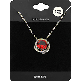 CZ Round Swirl Rim Pendant Necklace