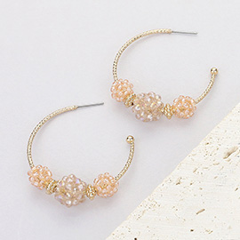 Faceted Beaded Flower Cluster Accented Hoop Earrings