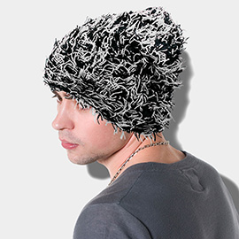 Distressed Knitted Fuzzy Winter Beanie Hat