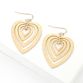 Hammered Metal Layered Heart Dangle Earrings