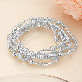 6PCS - Metal Ball Beaded Stretch Multi Layered Bracelets 