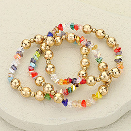 3PCS - Metal Ball Faceted Beaded Stretch Multi Layered Bracelets