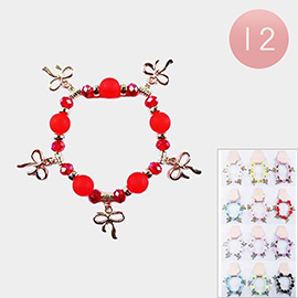 12PCS - Bow Charm Station Beaded Stretch Bracelets