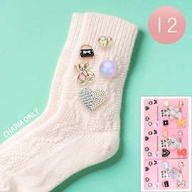 12 SET OF 5 - Flower Heart Teddy Bear Pearl Pin Trendy Slouch Socks Charm Jewelry