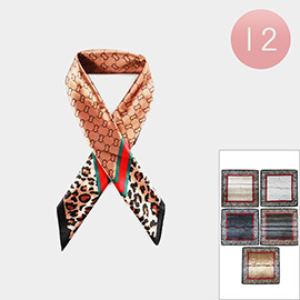 12PCS - Leopard Patterned Square Silk Feel Scarves