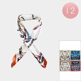 12PCS - Ribbon Patterned Square Silk Feel Scarves
