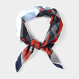 Geometric Pattern Printed Square Silky Satin Bandana Scarf