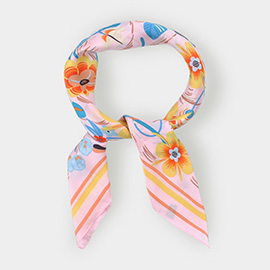 Floral Printed Square Silky Satin Bandana Scarf