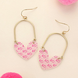 Resin XO Message Pattern Heart Pointed Dangle Earrings