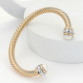 Pearl Tip Twisted Rope Cuff Bracelet