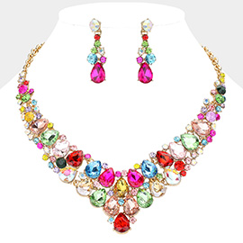 Teardrop Stone Cluster Collar Evening Necklace