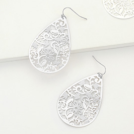 Brass Metal Filigree Teardrop Dangle Earrings