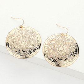 Abstract Pattern Engraved Medallion Dangle Earrings