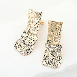 Textured Metal Rectangle Link Clip On Earrings