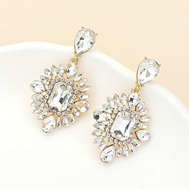 Rectangle Marquise Teardrop Stone Cluster Dangle Evening Earrings