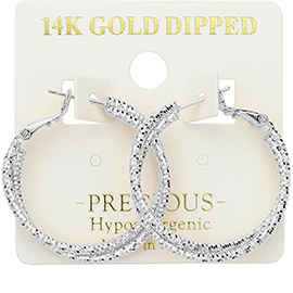 14K Gold Dipped Hypoallergenic Textured Twisted Hoop Earrings